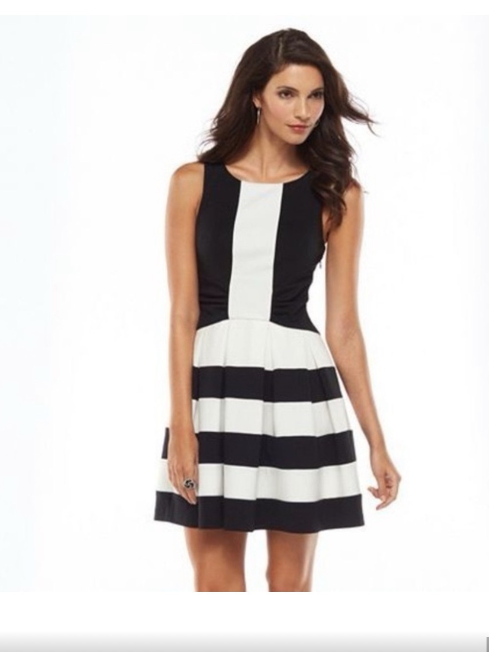 Anthropologie EVA FRANCO Strata Dress Fit Flare Black & White Size 4 petite